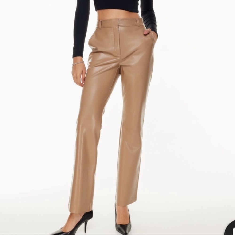 Aritzia Babaton Vegan Leather Tan Straight Leg Pants